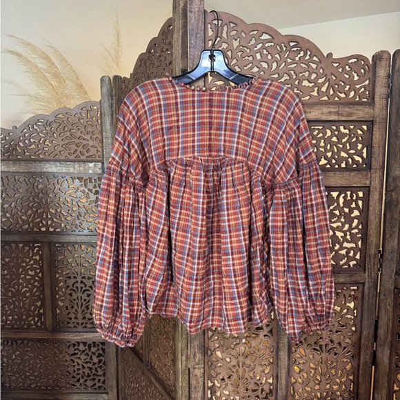 Doen Plaid Blouse in Red and Brown - Picture 7 of 8